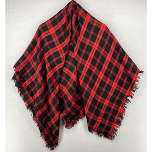 CHARLES GLUECK Scarf Womens OS Tartan Plaid Wrap Fringe Woven Red Black 47 x 52